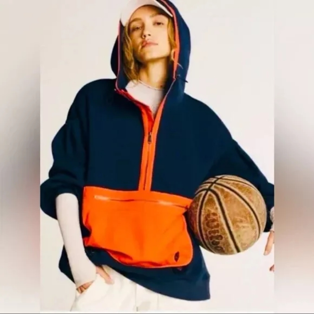 Free People Dark Blue and Bright Orange Hoodie - Picture 2 of 8